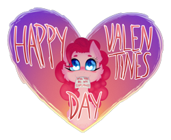 Size: 1478x1205 | Tagged: safe, artist:spirit-1, pinkie pie, earth pony, pony, blushing, bust, cheek fluff, cute, diapinkes, ear fluff, heart, heart eyes, holiday, looking at you, paper, simple background, solo, text, transparent background, valentine's day, weapons-grade cute, wingding eyes