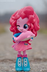 Size: 1024x1544 | Tagged: safe, artist:artofmagicpoland, pinkie pie, dolphin, equestria girls, clothes, cute, diapinkes, doll, equestria girls minis, eqventures of the minis, holding, looking at you, photo, photography, skirt, smiling, solo, still life, toy