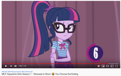 Size: 1220x759 | Tagged: safe, sci-twi, twilight sparkle, better together, equestria girls, stressed in show, coppa, youtube, youtube kids shit