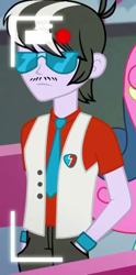 Size: 372x752 | Tagged: safe, screencap, ringo, better together, equestria girls, five lines you need to stand in, background human, cropped, facial hair, male, moustache, solo, sunglasses