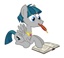 Size: 1282x1157 | Tagged: safe, artist:flipwix, stygian, pegasus, pony, g4, alternate universe, book, element of generosity, jewelry, male, quill, race swap, role reversal, simple background, solo, spread wings, stallion, stygasus, stygian's cutie mark, transparent background, wings