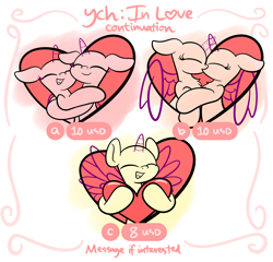 Size: 4992x4800 | Tagged: safe, artist:kimjoman, pony, commission, cute, eyes closed, female, heart, hug, kissing, male, simple background, spread wings, text, wings, ych sketch, your character here