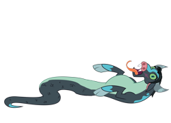 Size: 7000x5000 | Tagged: safe, anonymous artist, edit, oc, ophiotaurus, frenemies (episode), cloven hooves, fangs, female, forked tongue, not chrysalis, on back, open mouth, simple background, solo, tongue out, transparent background