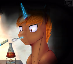 Size: 2800x2480 | Tagged: safe, artist:uteuk, oc, oc only, pony, unicorn, fire, laboratory, lamp, spoon