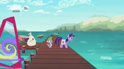 Size: 1920x1080 | Tagged: safe, screencap, spike, twilight sparkle, twilight sparkle (alicorn), alicorn, dragon, pony, the point of no return, bag, pier, saddle bag, winged spike