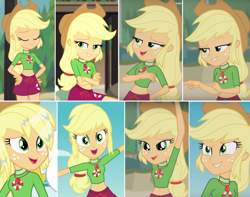 Size: 1519x1195 | Tagged: safe, screencap, applejack, equestria girls, equestria girls series, turf war, beautiful, belly button, clothes, collage, geode of super strength, lifeguard, lifeguard applejack, magical geodes, pose, short shirt, shorts