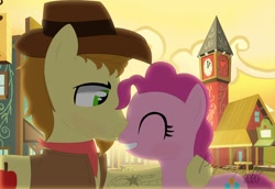 Size: 1600x1101 | Tagged: safe, artist:penguinsn1fan, braeburn, pinkie pie, pony, braepie, female, male, shipping, straight