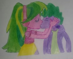 Size: 2017x1626 | Tagged: artist needed, safe, lemon zest, spike, equestria girls, female, hand on cheek, kissing, male, shadowbolts, shipping, spike gets all the crystal prep, spikezest, straight, traditional art