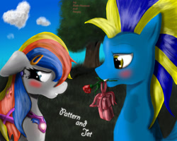 Size: 2126x1701 | Tagged: safe, artist:fearyzy, oc, oc only, oc:jet, oc:pattern, pony, blushing, shipping