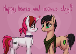 Size: 8185x5787 | Tagged: safe, artist:koshakevich, oc, oc only, oc:judge, oc:vetta, pony, clothes, collar, couple, female, heart, hearts and hooves day, holiday, male, mare, shipping, stallion, valentine's day