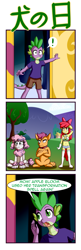 Size: 1193x3666 | Tagged: safe, artist:anibaruthecat, apple bloom, scootaloo, spike, sweetie belle, anthro, diamond dog, dog, plantigrade anthro, unguligrade anthro, apple bloomers, armpits, belly button, collar, diamond dogified, implied twilight sparkle, japanese, midriff, species swap