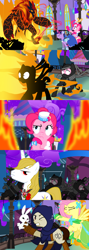 Size: 1920x5400 | Tagged: safe, alternate version, artist:christhes, derpibooru import, angel bunny, fluttershy, pinkie pie, prince blueblood, twilight sparkle, unicorn twilight, earth pony, pegasus, pony, rabbit, unicorn, collaboration, comic:friendship is dragons, alicorn amulet, alternate eye color, animal, burning, cloak, clothes, comic, crossover, dress, eyes closed, female, fight, fire, flower, gala dress, garrett, male, mare, night, ninja, ponified, punch, rose, scared, show accurate, stallion, stars, surprised, thief (video game), thinking, wide eyes, worried