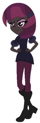 Size: 197x595 | Tagged: safe, artist:cookiechans2, artist:nightcorecat123, oc, oc only, oc:dark nebula, equestria girls, base used, boots, clothes, commission, equestria girls-ified, eyeshadow, female, icey-verse, jeans, magical lesbian spawn, makeup, offspring, pants, parent:moondancer, parent:oc:nocturne scroll, parents:canon x oc, parents:moonscroll, raised eyebrow, shoes, simple background, smug, solo, sweater, white background