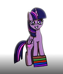 Size: 2545x3020 | Tagged: safe, artist:platinumdrop, twilight sparkle, twilight sparkle (alicorn), alicorn, book, female, gradient background, mare, simple background, solo