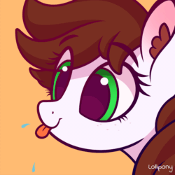 Size: 2000x2000 | Tagged: safe, artist:lollipony, oc, oc only, oc:graph travel, pegasus, pony, :p, animated, bust, cute, ear fluff, eye shimmer, female, freckles, mare, ocbetes, pbbtt, raspberry, silly, silly pony, simple background, solo, spit, spittle, tongue out