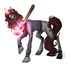 Size: 2100x2000 | Tagged: safe, artist:lastaimin, oc, pony, unicorn, clothes, female, magic, mare, nail bat, shirt, simple background, solo, transparent background, unshorn fetlocks, watch, wristwatch