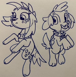 Size: 2686x2740 | Tagged: safe, artist:rainbow eevee, princess ember, spike, spike the regular dog, dog, equestria girls, collar, cute, dogified, drawing, lineart, species swap, traditional art