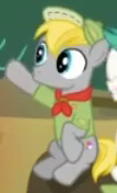 Size: 107x176 | Tagged: safe, screencap, earth pony, pony, the mane attraction, clothes, colt, cropped, male, neckerchief, picture for breezies, sitting, solo focus, uniform, wild card