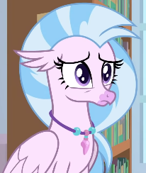 Size: 206x244 | Tagged: safe, screencap, silverstream, classical hippogriff, hippogriff, a horse shoe-in, book, bookshelf, cropped, cute, diastreamies, female, jewelry, necklace, sad, solo, teenager