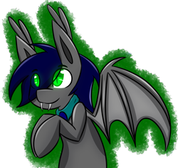 Size: 2319x2189 | Tagged: safe, artist:askhypnoswirl, oc, oc only, oc:waterpony, bat pony, bandana, fangs, simple background, smiling, sneaking, solo, transparent background