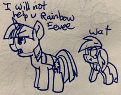 Size: 2964x2325 | Tagged: safe, artist:rainbow eevee, twilight sparkle, oc, oc:rainbow eevee, pony, crying, depressed, drawing, female, lineart, not helping, sad, traditional art