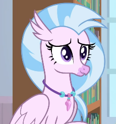 Size: 230x246 | Tagged: safe, screencap, silverstream, classical hippogriff, hippogriff, a horse shoe-in, book, bookshelf, cropped, cute, diastreamies, female, jewelry, necklace, smiling, solo, teenager