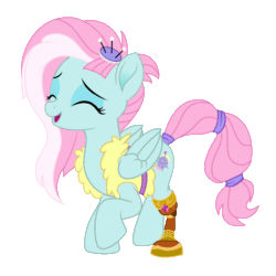Size: 1008x1008 | Tagged: safe, artist:potato22, kerfuffle, pegasus, pony, rainbow roadtrip, amputee, animated, clothes, cute, eyes closed, female, fufflebetes, gif, happy, kerfuffle shuffle, mare, movie accurate, prosthetic leg, prosthetic limb, prosthetics, raised hoof, simple background, smiling, solo, transparent background, trotting, trotting in place, weapons-grade cute