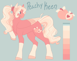 Size: 3182x2500 | Tagged: safe, artist:puppygeist, oc, oc:peachy keen, pegasus, pony, colored wings, colored wingtips, female, freckles, magical lesbian spawn, mare, offspring, parent:fluttershy, parent:pinkie pie, parents:flutterpie, pegasus oc, reference sheet, socks (coat marking), solo, tongue out