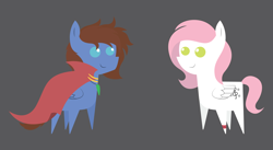 Size: 7140x3926 | Tagged: safe, artist:cosmiceclipsed, oc, oc only, oc:bizarre song, oc:sugar morning, pegasus, pony, cape, clothes, female, male, mare, pointy ponies, simple background, stallion