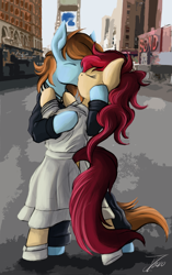 Size: 1994x3174 | Tagged: source needed, safe, artist:jamescorck, oc, oc only, oc:appleale, oc:sorren, earth pony, pegasus, equestria at war mod, female, kissing, male, mare, sailor kiss, stallion, v-j day in times square, ve day, vg day, vintage, world war ii