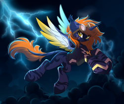 Size: 3333x2802 | Tagged: safe, artist:airiniblock, oc, oc only, alicorn, alicorn oc, cloud, commission, dark clouds, dark sky, high res, lightning, solo