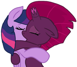 Size: 1093x954 | Tagged: safe, alternate version, artist:徐詩珮, fizzlepop berrytwist, tempest shadow, twilight sparkle, twilight sparkle (alicorn), alicorn, pony, unicorn, background removed, base used, broken horn, female, horn, kissing, lesbian, mare, shipping, simple background, tempestlight, transparent background