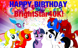 Size: 1920x1200 | Tagged: safe, artist:brightstar40k, artist:cartoonmasterv3, twilight sparkle, twilight sparkle (alicorn), oc, oc:blaze, oc:bright star, oc:peach blossom, oc:sophia, alicorn, changeling, pony creator, equestria girls, alicorn oc, changeling oc