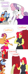 Size: 1280x3352 | Tagged: safe, artist:matchstickman, apple bloom, scootaloo, sweetie belle, oc, oc:calm wind, anthro, earth pony, pegasus, unicorn, ..., abs, anthro oc, apple bloomed, apple brawn, biceps, boobaloo, boxing gloves, breasts, clothes, comic, cutie mark crusaders, deltoids, dialogue, female, gym, male, mare, matchstickman's apple brawn series, muscles, older, older apple bloom, older scootaloo, older sweetie belle, onomatopoeia, pants, pecs, punching bag, shirt, simple background, stallion, sweat, sweatdrop, sweetie boobs, tumblr comic, tumblr:where the apple blossoms, white background