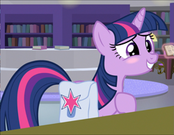 Size: 1163x901 | Tagged: safe, screencap, twilight sparkle, unicorn twilight, pony, unicorn, the point of no return, blushing, cropped, saddle bag, smiling, solo