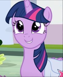 Size: 808x982 | Tagged: safe, screencap, twilight sparkle, twilight sparkle (alicorn), alicorn, pony, the point of no return, cropped, cute, offscreen character, saddle bag, smiling, solo focus, twiabetes