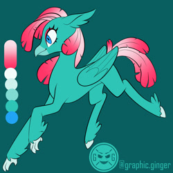 Size: 1080x1080 | Tagged: safe, artist:graphic-ginger, oc, hippogriff, adoptable, female, green background, reference sheet, simple background, solo