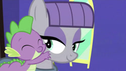 Size: 620x349 | Tagged: safe, edit, edited screencap, editor:undeadponysoldier, screencap, maud pie, spike, dragon, earth pony, pony, maud pie (episode), cute, cute smile, daaaaaaaaaaaw, female, irrational exuberance, male, mare, maudabetes, maudspike, shipping, smiling, spikelove, straight, when she smiles