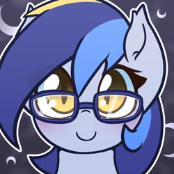 Size: 400x400 | Tagged: safe, artist:puetsua, oc, oc only, oc:eclipse lim, bat pony, pony, avatar, bat pony oc, blushing, bust, cute, female, glasses, mare, portrait, smiling, solo