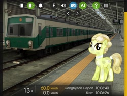 Size: 2048x1536 | Tagged: safe, artist:vector-brony, edit, editor:topsangtheman, crystal pony, pony, golden glitter, hmmsim2, looking at you, seoul, south korea, train, train station