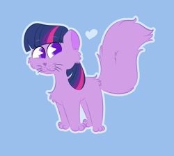 Size: 1200x1080 | Tagged: safe, artist:amethystcutey, twilight sparkle, cat, blue background, catified, cheek fluff, chest fluff, cute, female, heart, pacman eyes, simple background, smiling, solo, species swap, twiabetes, twilight cat, whiskers