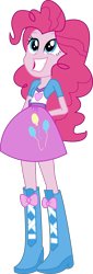 Size: 1019x3013 | Tagged: safe, artist:marcorois, pinkie pie, human, equestria girls, boots, clothes, cute, cutie mark on clothes, female, high heel boots, looking up, miniskirt, shoes, simple background, skirt, solo, transparent background