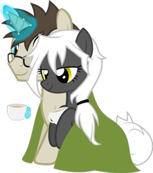 Size: 2012x2280 | Tagged: safe, artist:zacatron94, oc, oc only, oc:blank novel, oc:captain white, pegasus, pony, unicorn, cup, female, food, glasses, magic, male, mare, oc x oc, one eye closed, shipping, simple background, stallion, straight, tea, teacup, transparent background, vector, whitenovel, wink