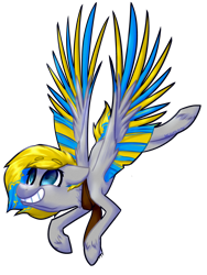 Size: 2123x2824 | Tagged: safe, artist:mcwolfity, oc, oc only, pegasus, pony, clothes, colored wings, flying, grin, looking up, multicolored wings, pegasus oc, scarf, simple background, smiling, solo, transparent background, unshorn fetlocks, wings