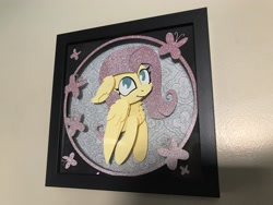 Size: 4032x3024 | Tagged: safe, artist:samoht-lion, fluttershy, butterfly, pegasus, pony, chest fluff, craft, female, irl, mare, papercraft, photo, shadowbox, solo, traditional art