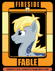 Size: 2550x3300 | Tagged: safe, artist:samoht-lion, oc, oc only, oc:fireside fable, earth pony, pony, bust, earth pony oc, male, smiling, stallion, text