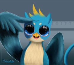 Size: 3200x2816 | Tagged: safe, alternate version, artist:darksly, gallus, griffon, big eyes, cute, gallabetes, looking at you, male, salute, signature, solo, staring into your soul