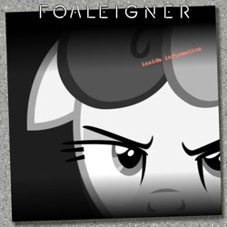 Size: 1024x1024 | Tagged: safe, artist:cheezedoodle96, artist:grapefruitface1, bon bon, sweetie drops, earth pony, pony, album cover, close-up, foreigner, monochrome, neo noir, partial color, ponified, ponified album cover, solo