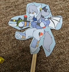 Size: 1076x1117 | Tagged: safe, artist:omegapony16, oc, oc only, oc:mirror, oc:oriponi, bat pony, pony, armor, bat pony oc, clothes, ear piercing, earring, female, frog (hoof), gun, hoof hold, irl, jewelry, mare, photo, piercing, scarf, soldier, solo, underhoof, vest, weapon