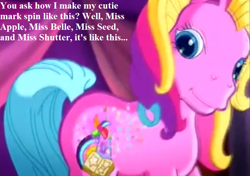 Size: 755x532 | Tagged: safe, edit, edited screencap, screencap, storybelle, a very pony place, g3, the last crusade, two for the sky, cute, cutie mark, implied apple bloom, implied babs, implied cutie mark crusaders, implied scootaloo, implied sweetie belle, speech, spinning, storybetes